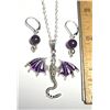 Image 1 : 2)  SILVER TONE DRAGON WITH PURPLE