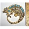 Image 1 : 4)  STRIKING GOLD TONE LIZARD BROOCH