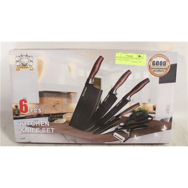 NEW 6PC KITCHEN KNIFE BLOCK SET HIGH CARBON