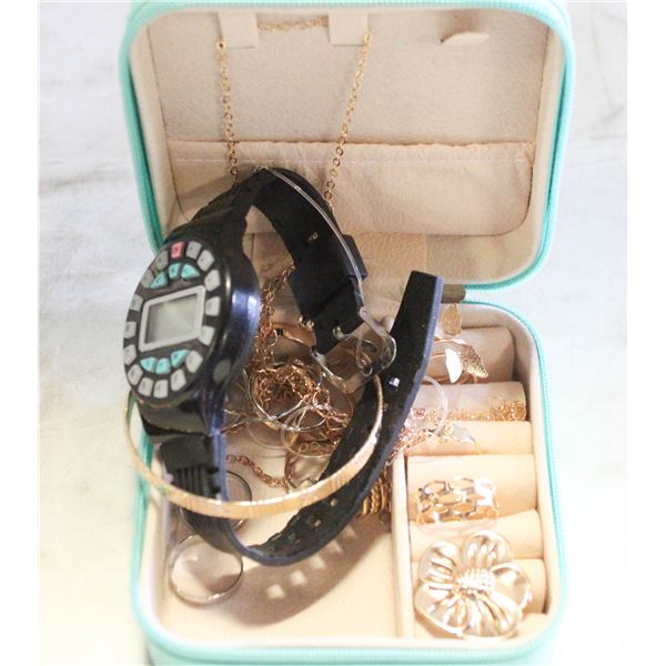 TRAVELING JEWELRY BOX FULL OF JEWELRY