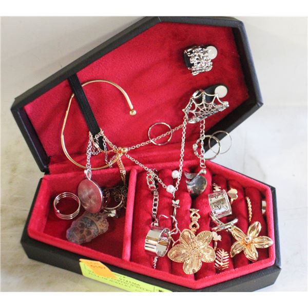 VAMPIRE COFFIN JEWELRY BOX FULL OF JEWELRY