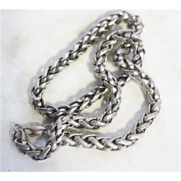 SILVER TONE WHEAT CHAIN NECKLACE HEAVY