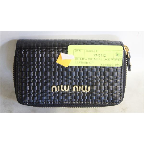 REPLICA MIU MIU BLACK WOVEN LEATHER ZIP