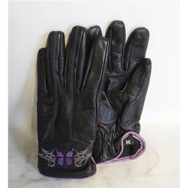 MOTORCYCLE GLOVES BLACK WITH PURPLE BUTTERFLY