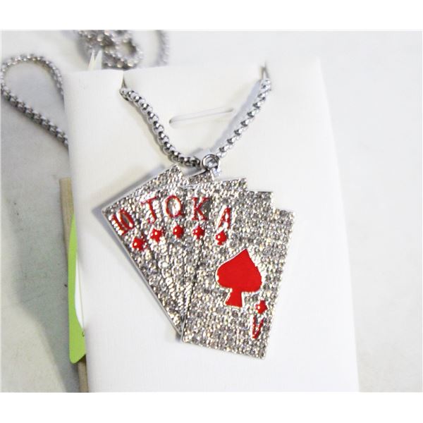 NEW POKER PLAYING CARDS CRYSTAL NECKLACE