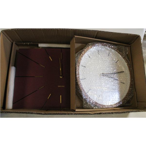 2 NEW DRIINI BRAND ROUND WALL CLOCKS SOLD TOGETHER
