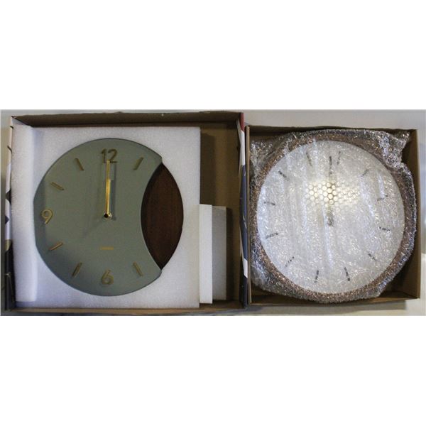 2 NEW DRIINI BRAND ROUND WALL CLOCKS SOLD TOGETHER