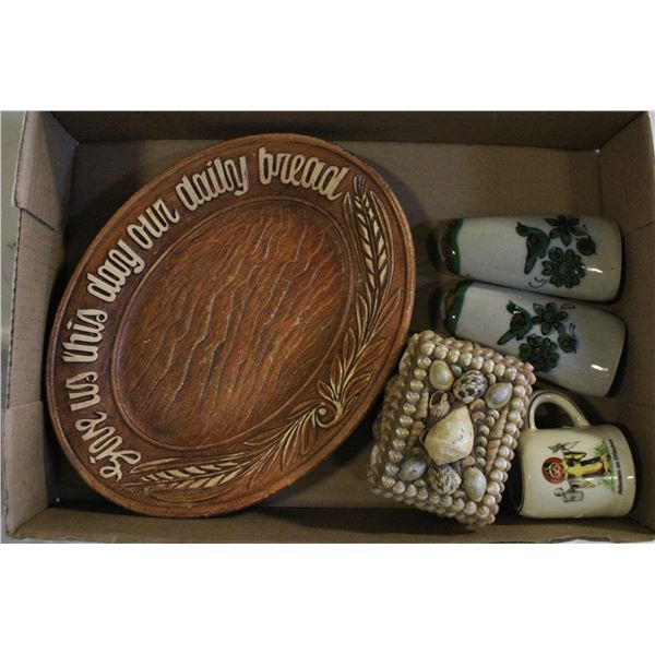 ESTATE ITEMS INCLUDING SEA SHELL JEWELRY BOX,