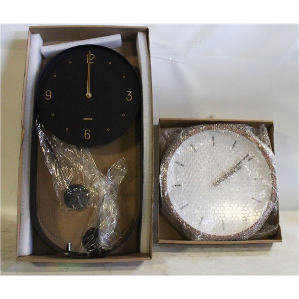 2 NEW DRIINI BRAND ROUND WALL CLOCKS SOLD TOGETHER