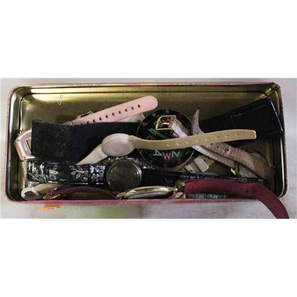 TIN FULL OF VARIOUS VINTAGE LADIES WATCHES