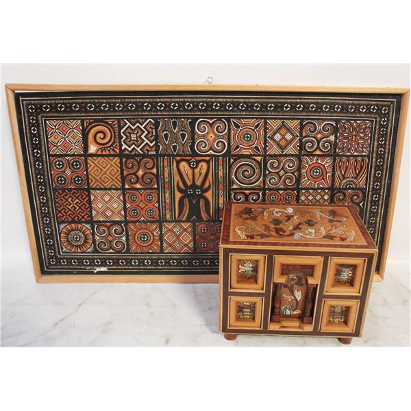 CARVED WOOD CABINET BOX & PICTURE