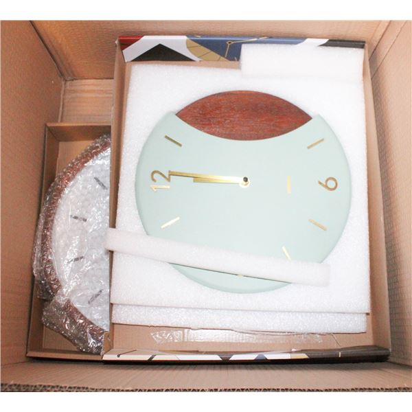 2 NEW DRIINI BRAND ROUND WALL CLOCKS SOLD TOGETHER