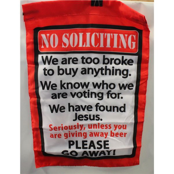 HUMOROUS “NO SOLICITING” NOVELTY FLAG