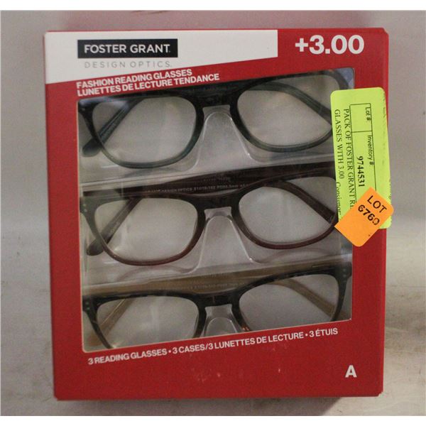 PACK OF FOSTER GRANT READING GLASSES WITH 3.00