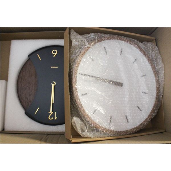 2 NEW DRIINI BRAND ROUND WALL CLOCKS SOLD TOGETHER