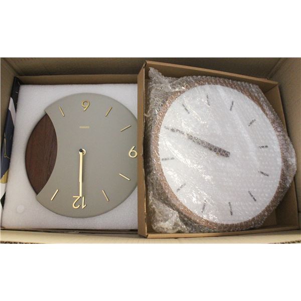 2 NEW DRIINI BRAND ROUND WALL CLOCKS SOLD TOGETHER