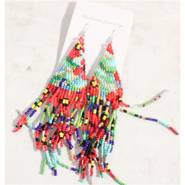 NEW LONG TASSEL FRINGE RICE BEAD EARRINGS