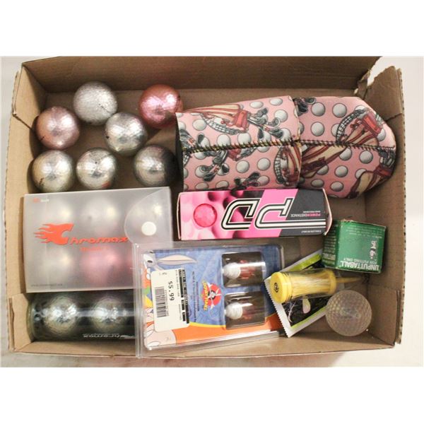 FLAT OF CHROMAX GOLF BALLS AND OTHER GOLF
