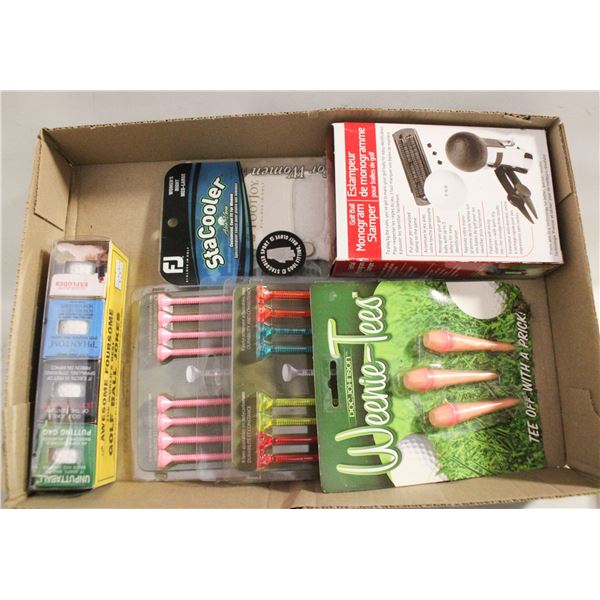 FLAT OF NEW GOLF SUPPLIES AND MARKER
