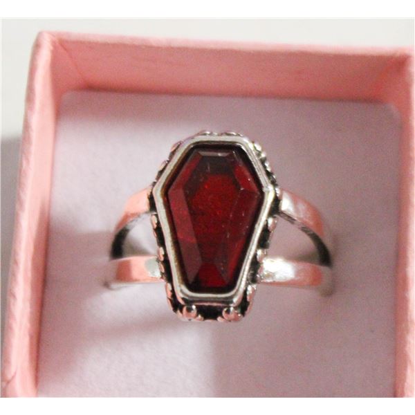 NEW MENS SKULL BAT RING VAMPIRE COFFIN BIKER RING