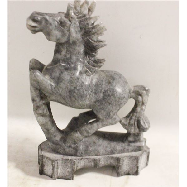 VINTAGE CARVED STONE HORSE SCULTPTURE