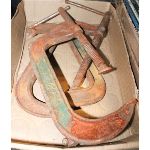 3 PCS VINTAGE EXTRA LARGE METAL CLAMP WOOD