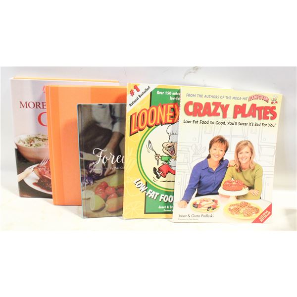 CRAZY PLATES/LOONEY SPOONS AND ASSORTED COOK BOOKS