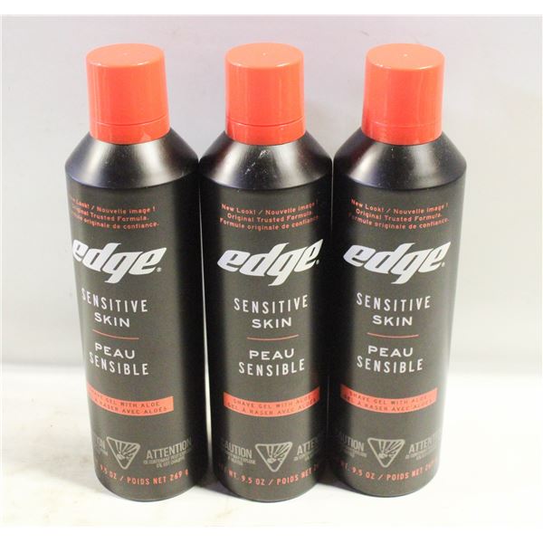EDGE SENSITIVE ALOE SHAVING GEL 9.5OZ LOT OF 3