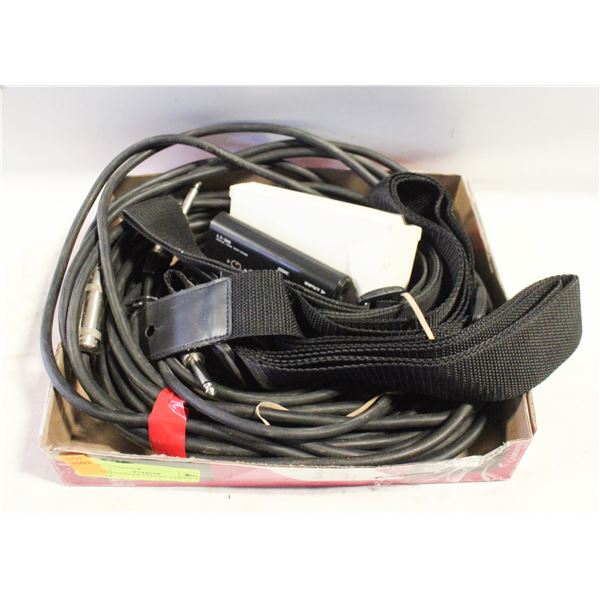 LOT OF GUITAR STRAPS, CORDS AND TUNER