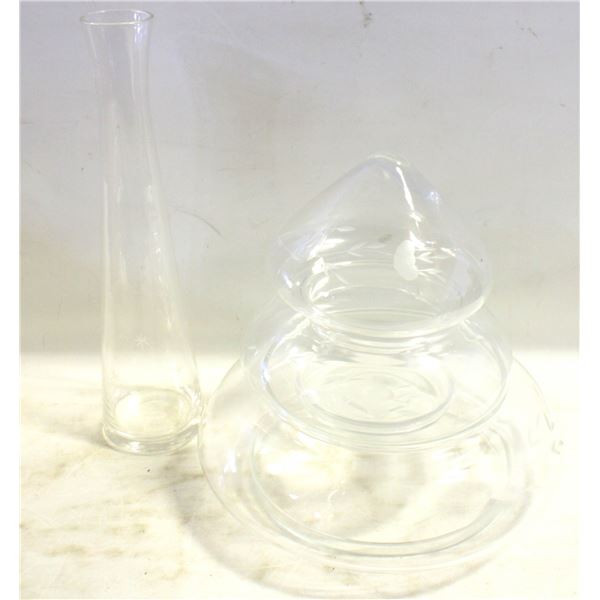 STACKING LIDDED GLASS DISH & GLASS DECANTER