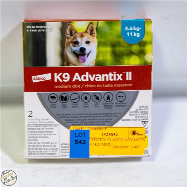 BAILIFF SEIZED: ELANCO ADVANTIX II 4.6KG-11KG MED