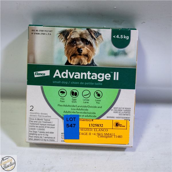 BAILIFF SEIZED: ELANCO ADVANTAGE II <4.5KG SMALL
