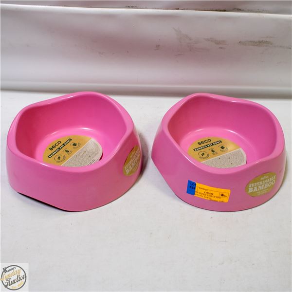 BAILIFF SEIZED: PAIR OF PINK BAMBOO PET BOWLS