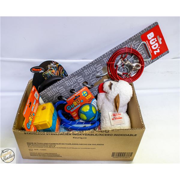 BAILIFF SEIZED: BOX LOT OF PET PRODUCTS INCL TOYS