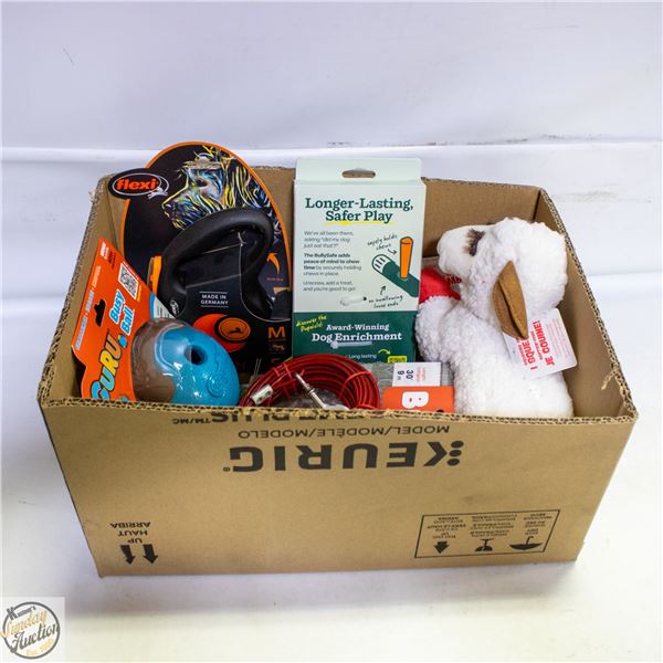 BAILIFF SEIZED: BOX LOT OF PET PRODUCTS INCL TOYS