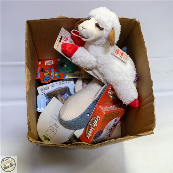 BAILIFF SEIZED: BOX LOT OF PET PRODUCTS INCL TOYS