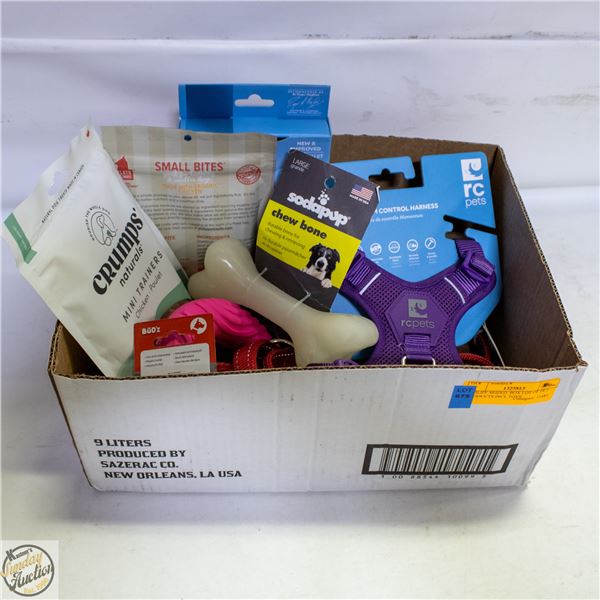 BAILIFF SEIZED: BOX LOT OF PET PRODUCTS INCL TOYS