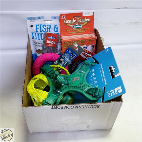 BAILIFF SEIZED: BOX LOT OF PET PRODUCTS INCL TOYS