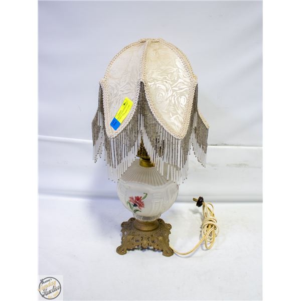 RARE VICTORIAN HAND PAINTERD LAMP WITH FRINGED
