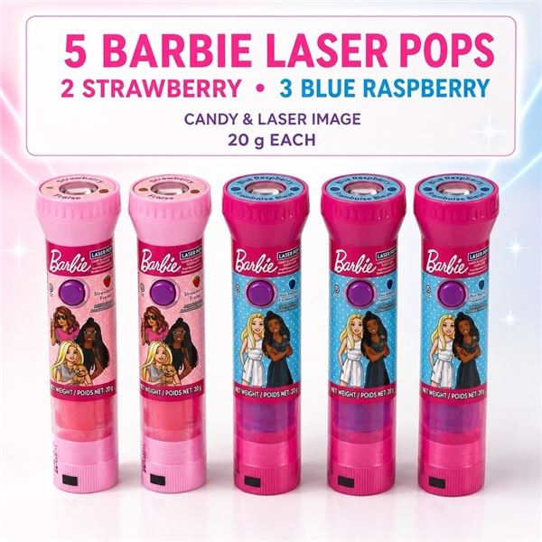 5 BARBIE LASER POP CANDIES VARIETY BB 12/26