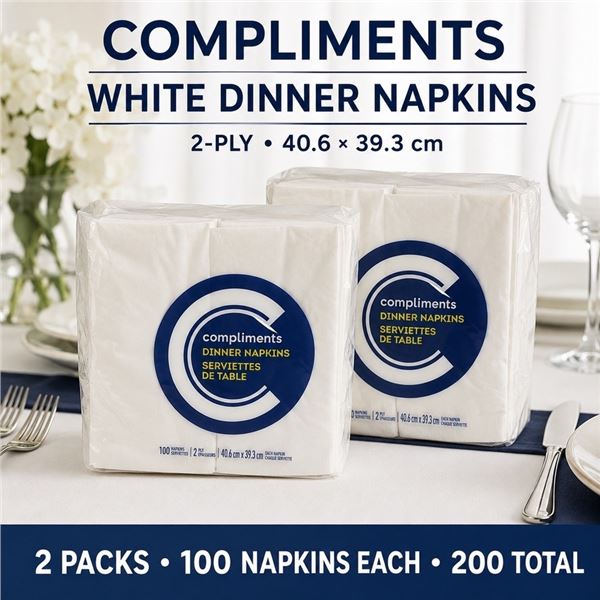 2 COMPLIMENTS DINNER NAPKINS 200 TOTAL