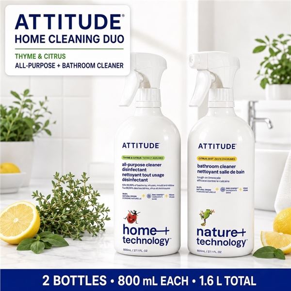 2 ATTITUDE ALL-PURPOSE & BATHROOM CLEANERS 800ML