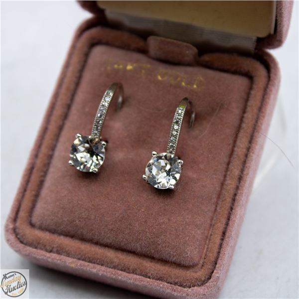 ESTATE 925 SOLITAIRE DROP EARRINGS