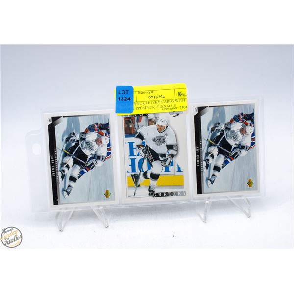 3 WAYNE GRETZKY CARDS WITH L.A. UPPERDECK+PINNACLE