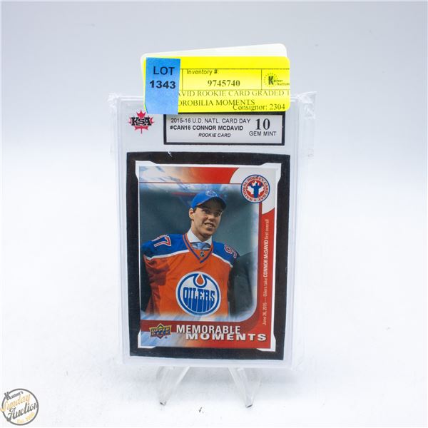 MCDAVID ROOKIE CARD GRADED 10 MEMOROBILIA MOMENTS