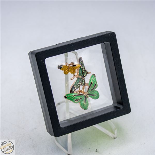 NEW TRIPLE BUTTERFLY BROOCH WITH RHINESTONES