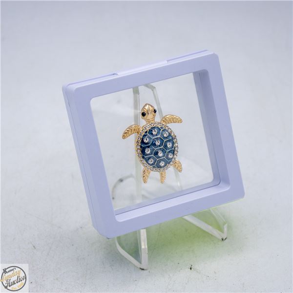 NEW TURTLE BROOCH TEAL & RHINESTONES