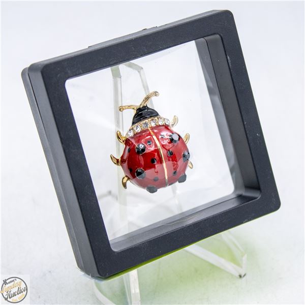 NEW LADYBUG BROOCH RED ENAMEL & RHINESTONES