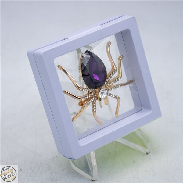 NEW SPIDER BROOCH WITH PURPLE,CLEAR RHINESTONES