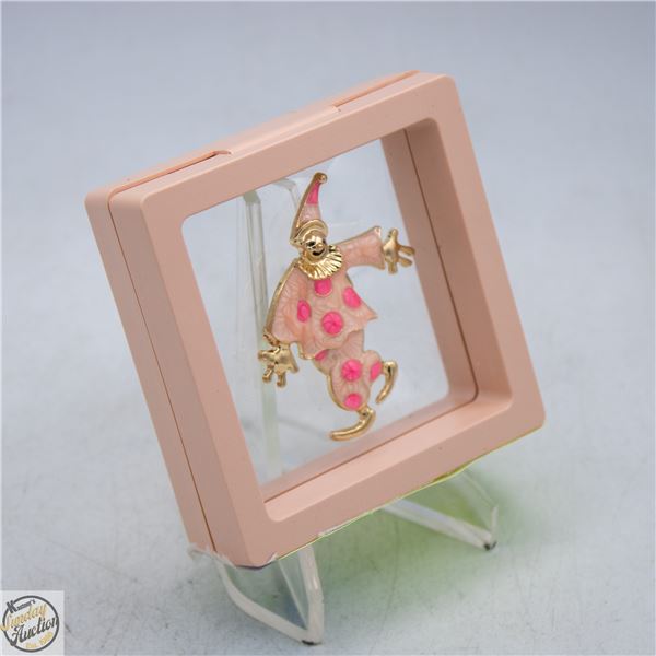 NEW CLOWN BROOCH PINK ENAMEL FILLED